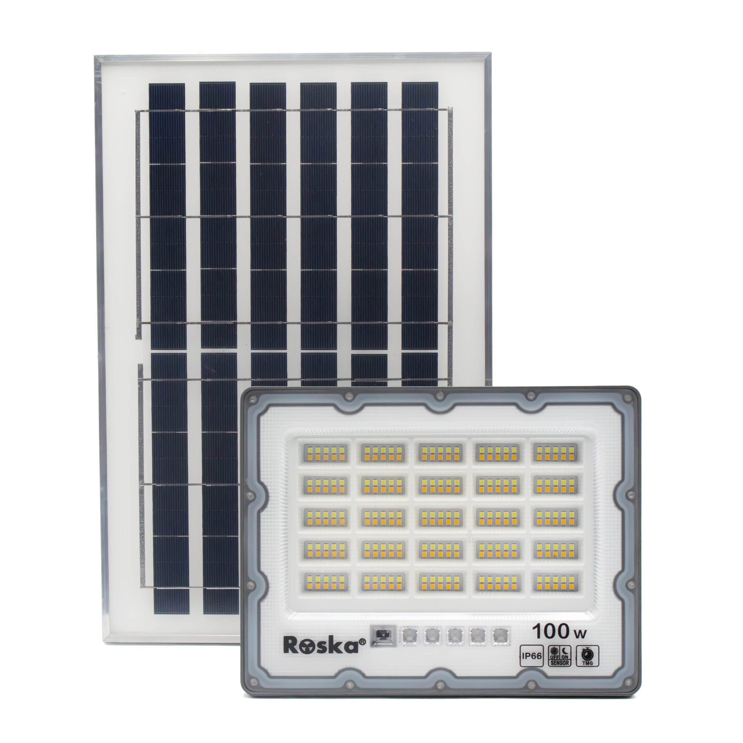 R-100SFL-N – Roska 100W Solar LED Flood Light  (3 in 1, 3000k, 4000k, 6500k)