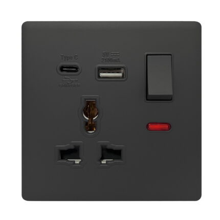 SB382 - 1 Gang Universal Switch Socket  With A&C Port - Elegant Soft Touch: Grey