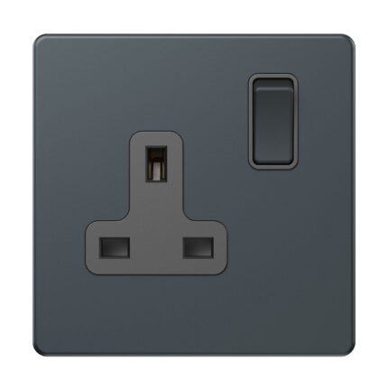 AS405 - 13A 1 Gang Switch Socket  - Metal Series: Spruce Blue