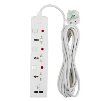 SB01683 | Admore 3 Gang 13A 5 Meters Universal Switched Socket Extension with 2 USB Charging Ports
