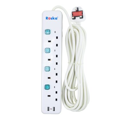RES-4-USB | Roska 4 Gang 13A Switched Socket Extensions + USB Charging ports(5 Meters)
