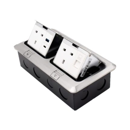AP18 - Admore 2 Gang 13A Socket with A & C USB Ports and RJ45 Data Chrome Popup Socket