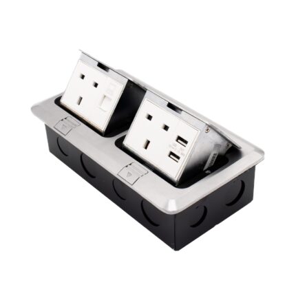 APU13-2-USB+D - Admore 2 Gang 13A Socket with Data Port and 2 USB Ports Chrome Popup Socket