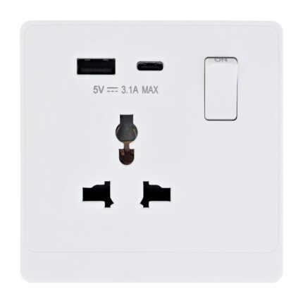 P-W424 - 1 Gang Universal Socket A&C Port  -PC Classic Range: White