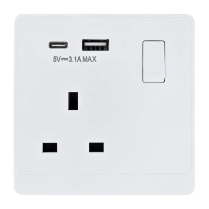 P-W407 - 13A 1 Gang Switch Socket With A&C Port -PC Classic Range: White