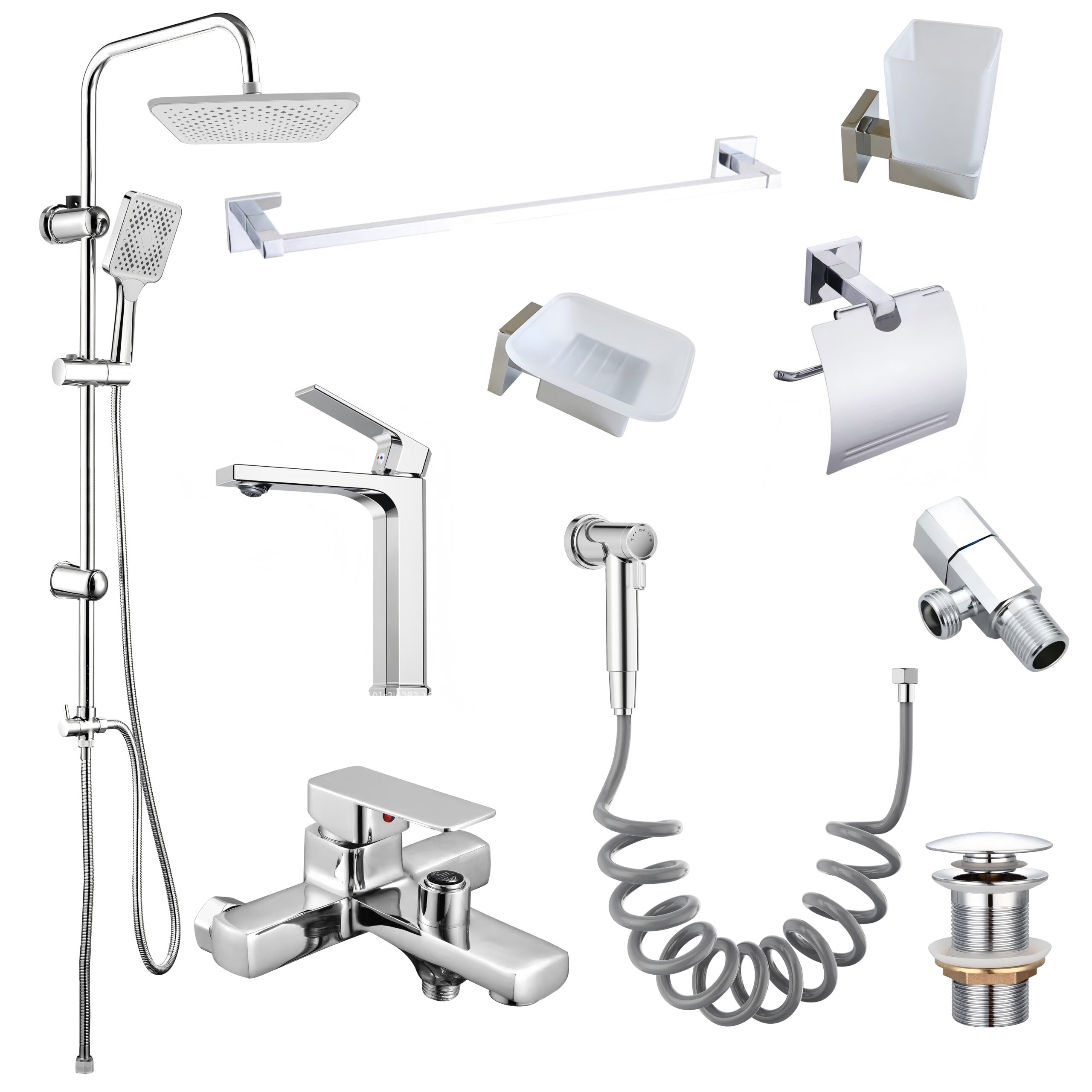 Eurospring “10-in-1” Complete Bathroom Fixture Set – Polished Chrome (Model: E-BA1)
