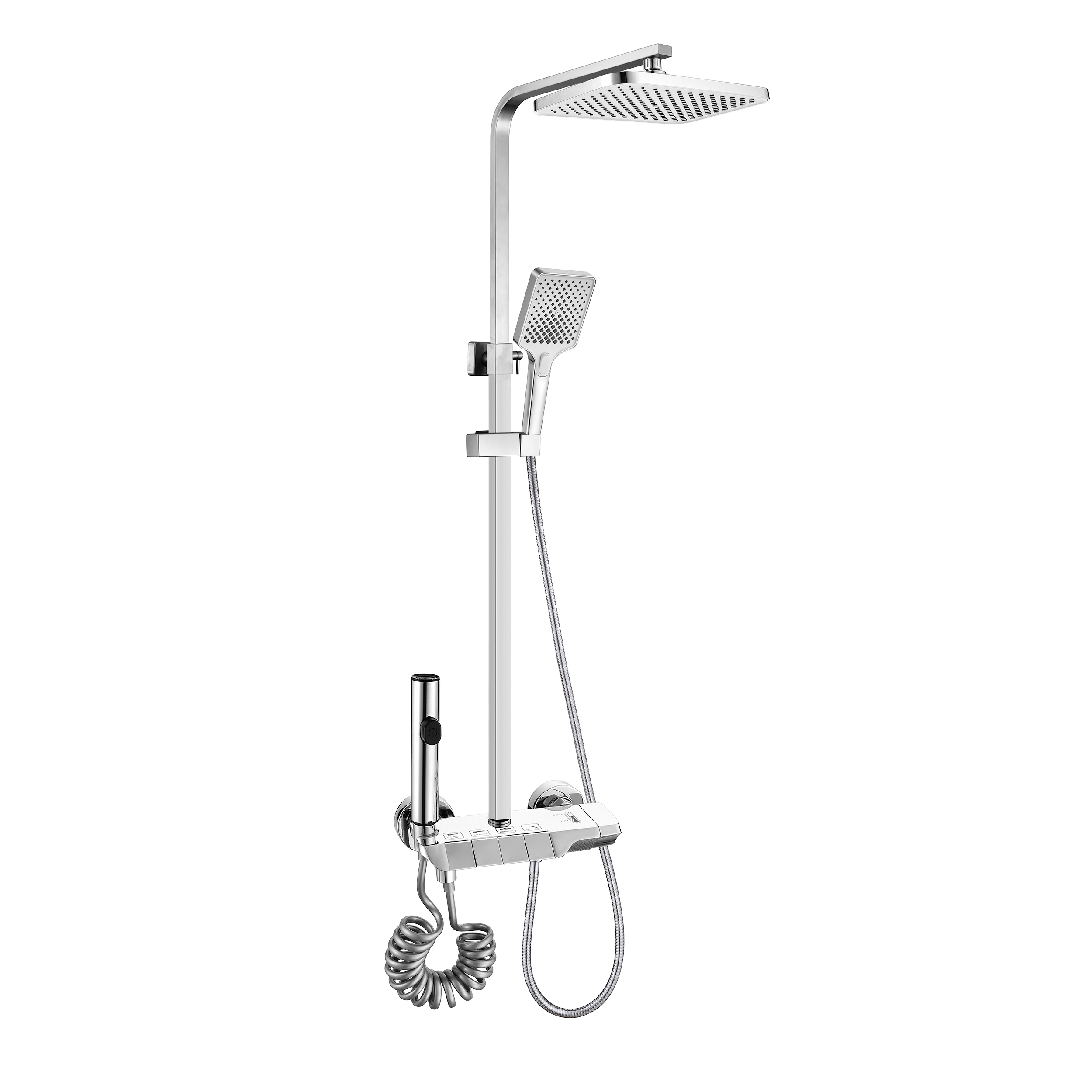SQ-036 Eurospring "4-in-1" Push-Button Shower Column Set with Rain Head, Hand Shower, Shattaf & Bath Tap (Model: SQ-036) - Image 1